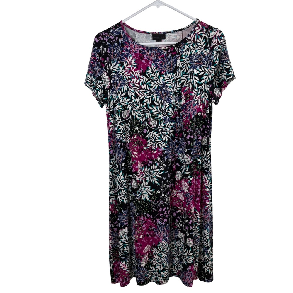 J. Jill Wearever Dress Women's S Petite Black Pink Short Sleeve Boho Travel